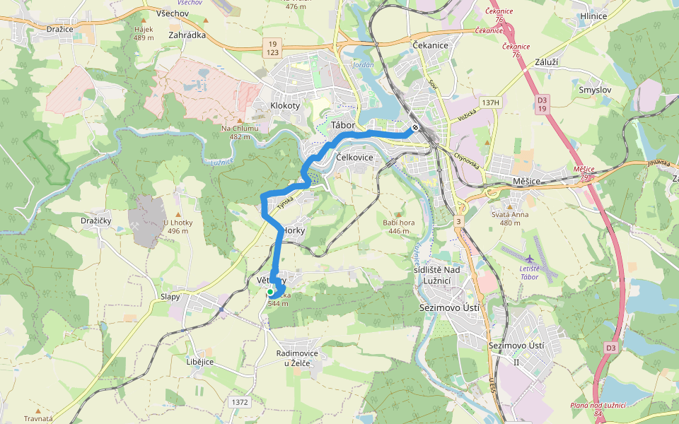[M] Tábor - Hýlačka walking route map in Tabor