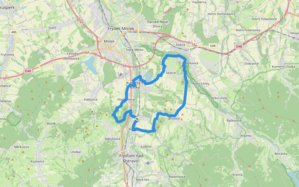 [M] Baška (žst.) - Pržno - Baška (žst.) (okruh) walking route map in Pržno