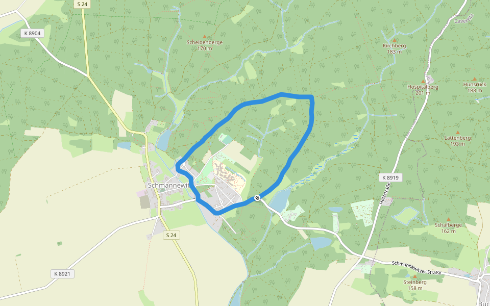 Rundweg Schmannewitz-Brehms Ruhe-Schmannewitz walking route map in Dahlen
