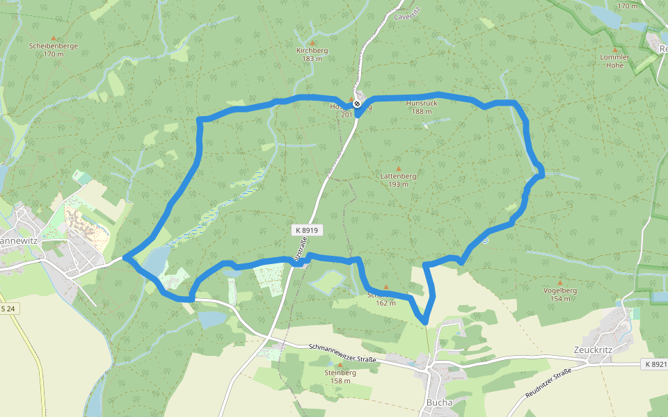 Rundweg Schmannewitz-Rote Brücke-Schmannewitz walking route map in Dahlen