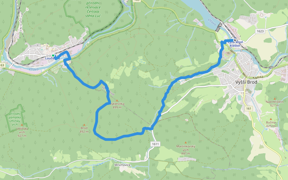 [Ž] Vyšší Brod - Loučovice walking route map in Loučovice