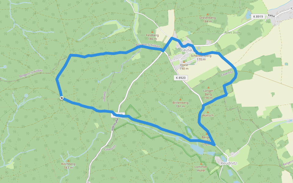 Rundweg Reudnitz-Jägereiche-Lausa-Reudnitz walking route map in Dahlen