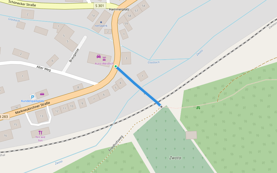 Höhensteig Rundweg Klingenthal-Zwota walking route map in Zwota