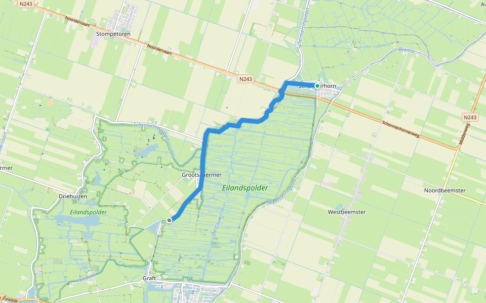 Noord-Hollandpad 07v - Variant broedseizoen walking route map in Schermerhorn