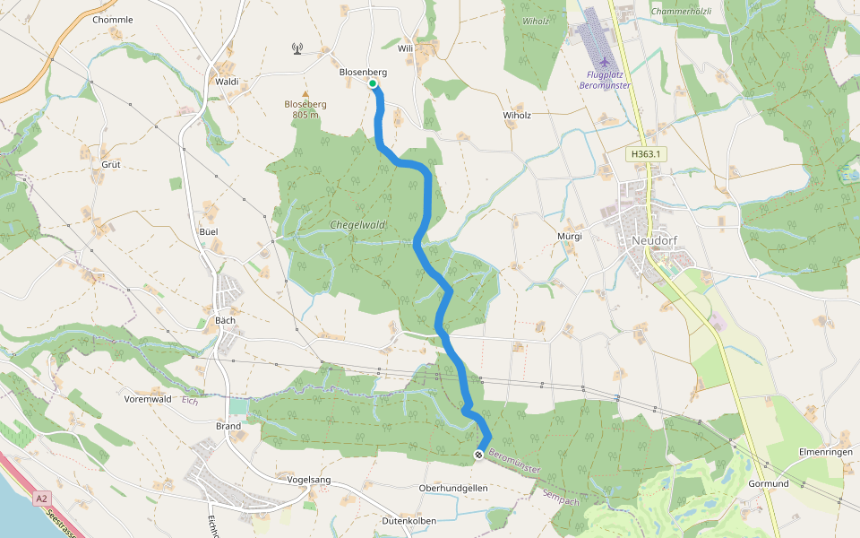 Morentaler Wald - Blosenberg walking route map in Beromünster