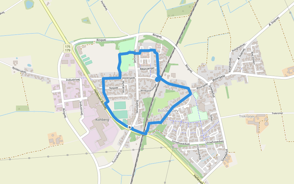 Bolderslevs Grønne sløjfer, rød byrute walking route map in Bolderslev