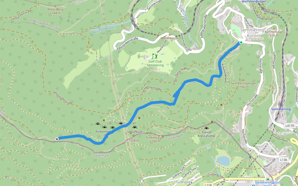 Semmering - Ochsnerhöhe - Kampalpe walking route map in Semmering-Kurort