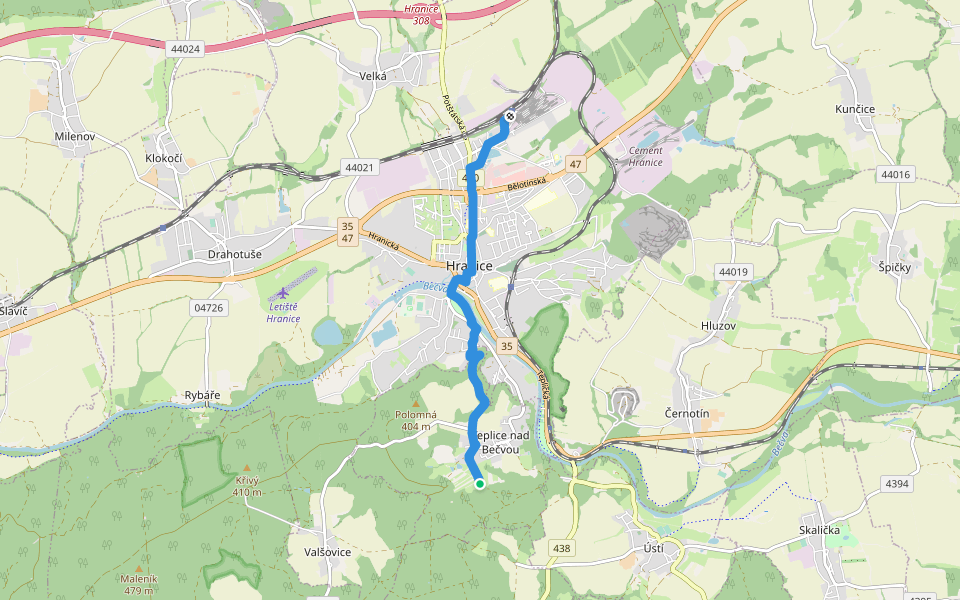 [Ž] Hranice (žst.) - Zbrašov walking route map in Teplice nad Bečvou