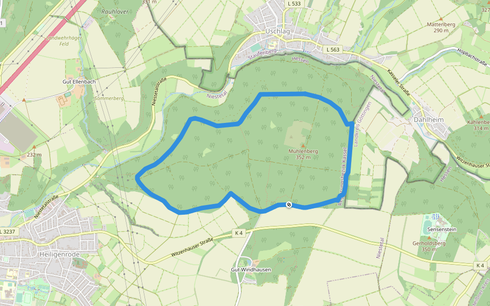 Kaufunger Wald, Rundweg 31 - Mühlenberg walking route map in Niestetal