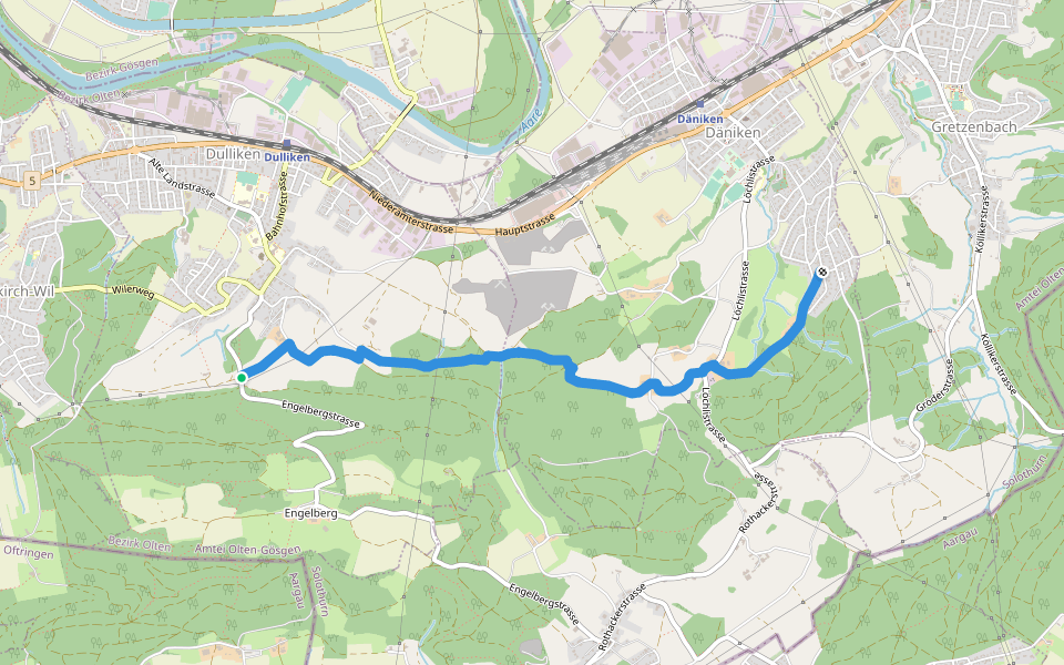 Eich - Rüti walking route map in Dulliken