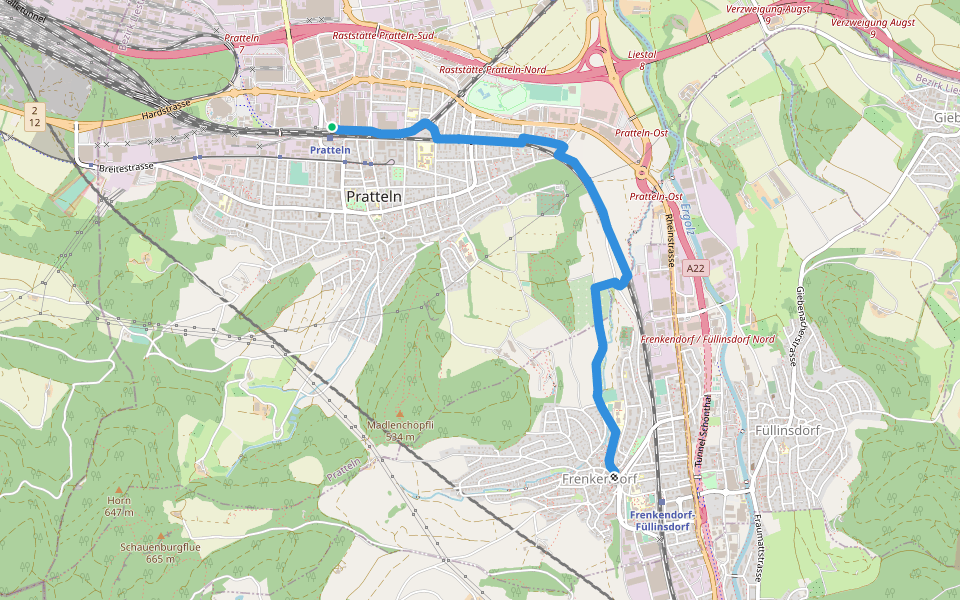 Frenkendorf - Pratteln walking route map in Pratteln