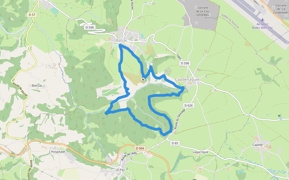 Le Cirque du Sauvage walking route map in Druelle Balsac
