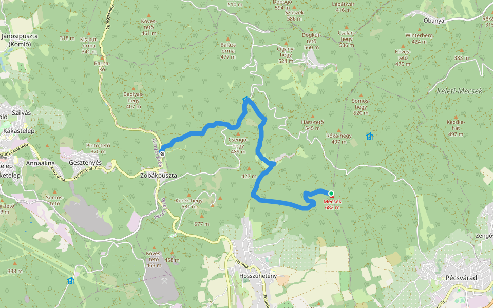 K▲ (Takanyó-völgy – Pusztabánya – Püspökszentlászló, Zichy-kereszt – Zengő) walking route map in Hosszúhetény