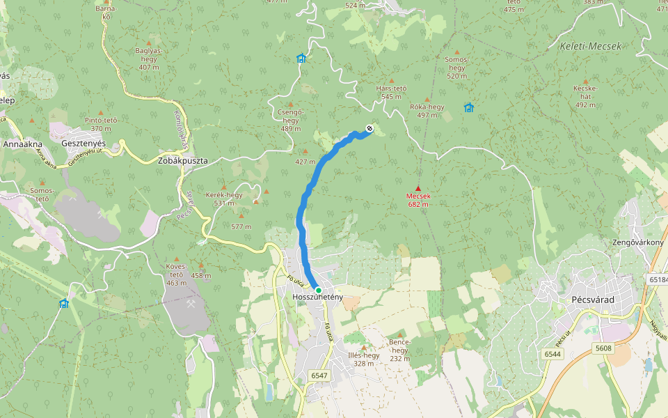 Z■ (Hosszúhetény – Püspökszentlászló) walking route map in Hosszúhetény
