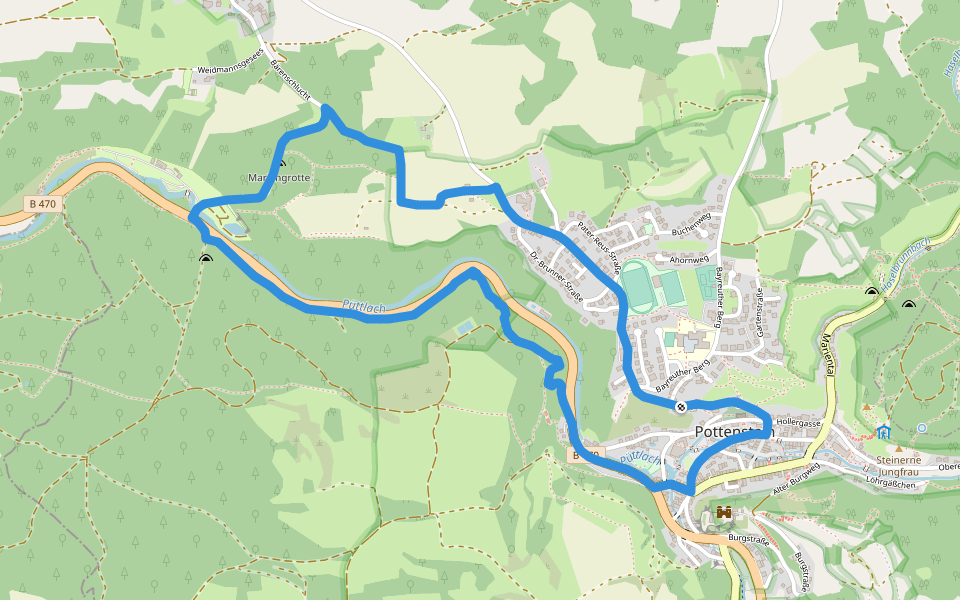 Rundweg durch die Bärenschlucht walking route map in Pottenstein