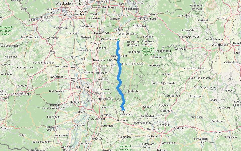 Odenwaldklub HW 17, Reinheim - Grasellenbach - Neidenstein walking route map in Reinheim