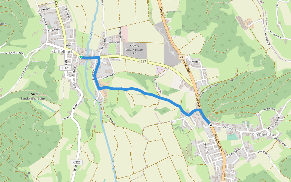 Kirchleerau - Staffelbach walking route map in Staffelbach