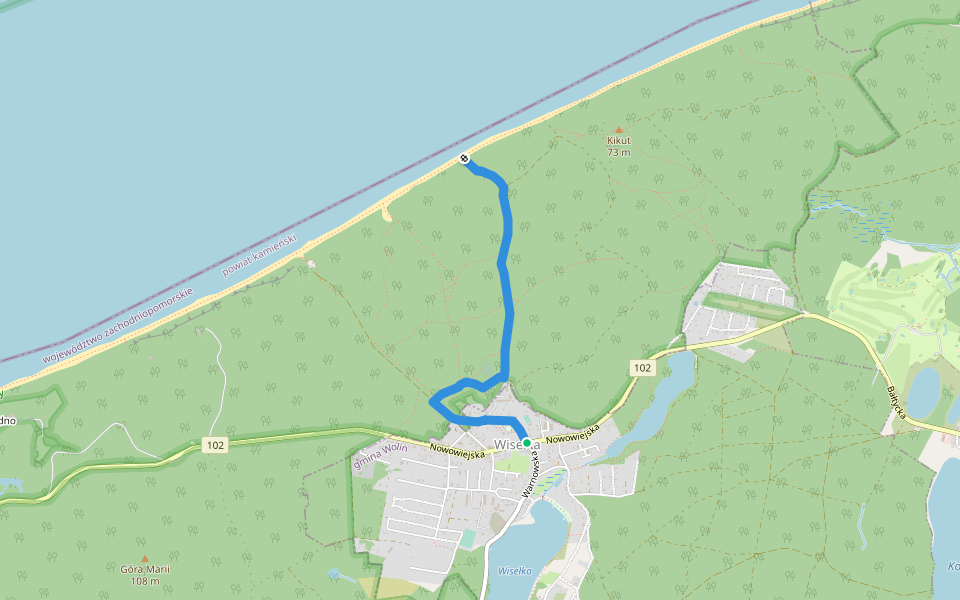 Wisełka - plaża walking route map in Wisełka