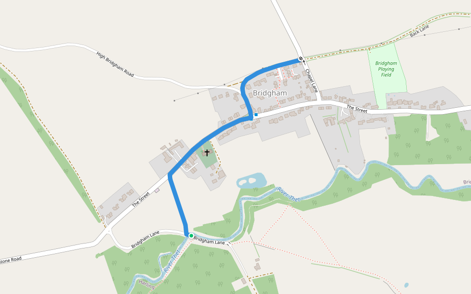 Peddars Way Railway Link walking route map in Bridgham