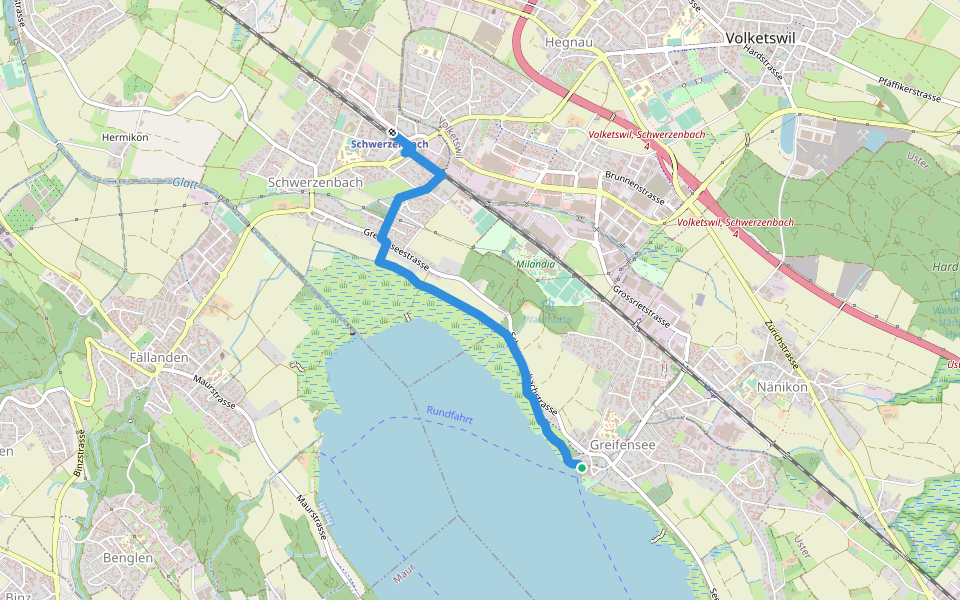 Greifensee - Schwerzenbach walking route map in Greifensee