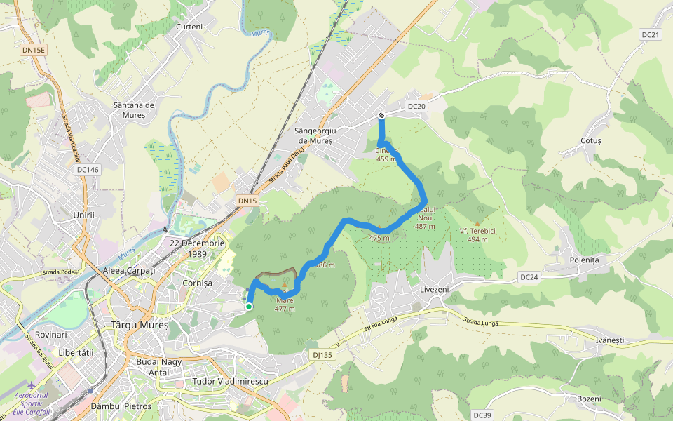 Târgu Mureș (Platoul Cornești) - Dealul Nou - Sângeorgiu de Mureș walking route map in Târgu Mureș