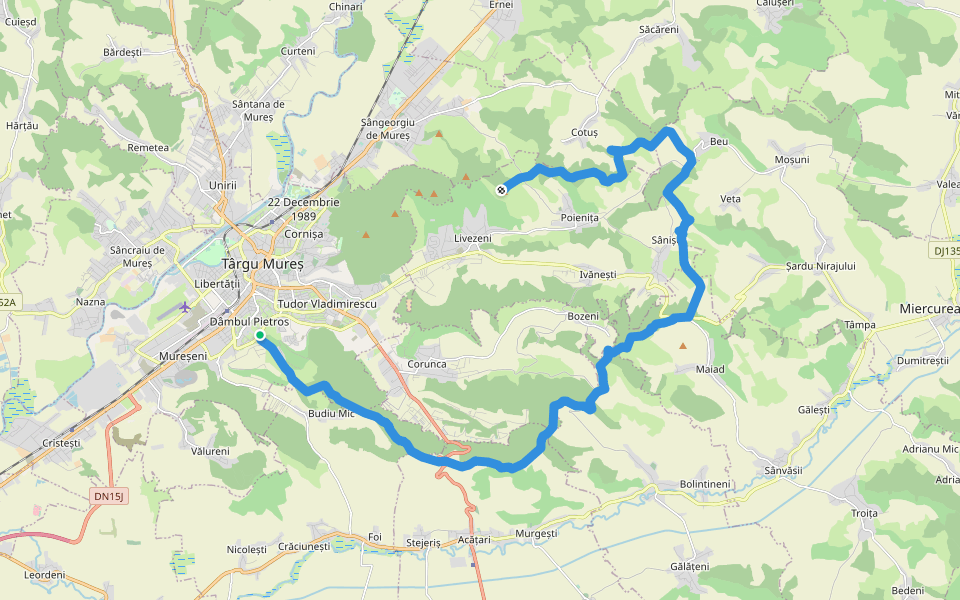 Târgu Mureș (Dâmbul Pietros) - Vațman - Dealul Maiad - Beu - Vf. Terebici walking route map in Târgu Mureș