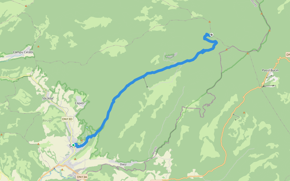Sovata (Centru) - Valea Sebeșului - Vf. Saca Mare walking route map in Sovata