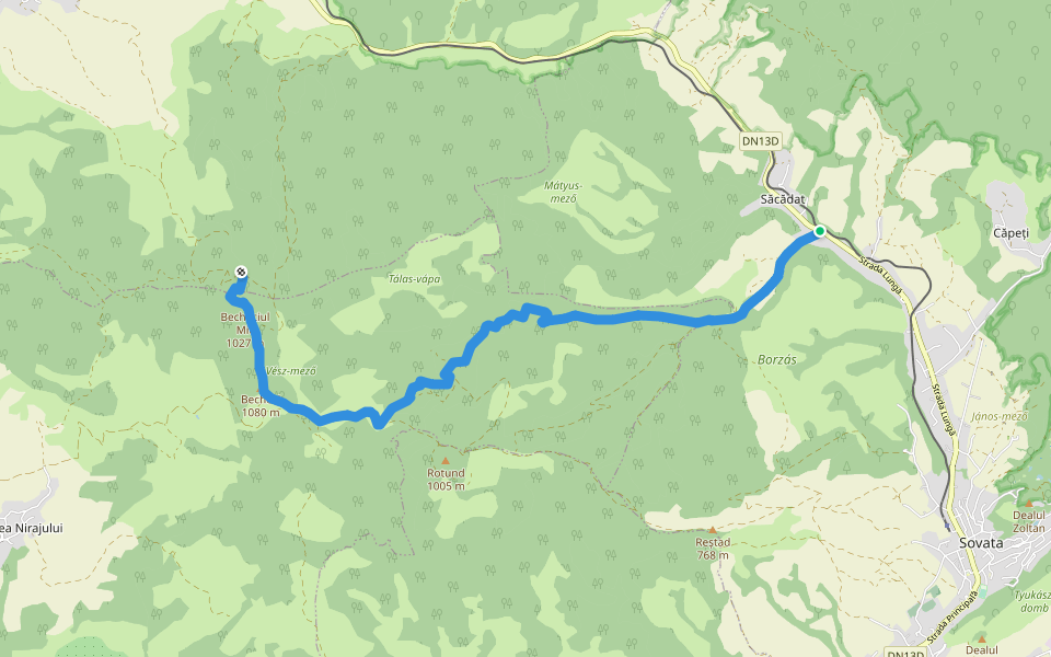 Săcădat - Valea Isuica - Vf. Becheci walking route map in Săcădat