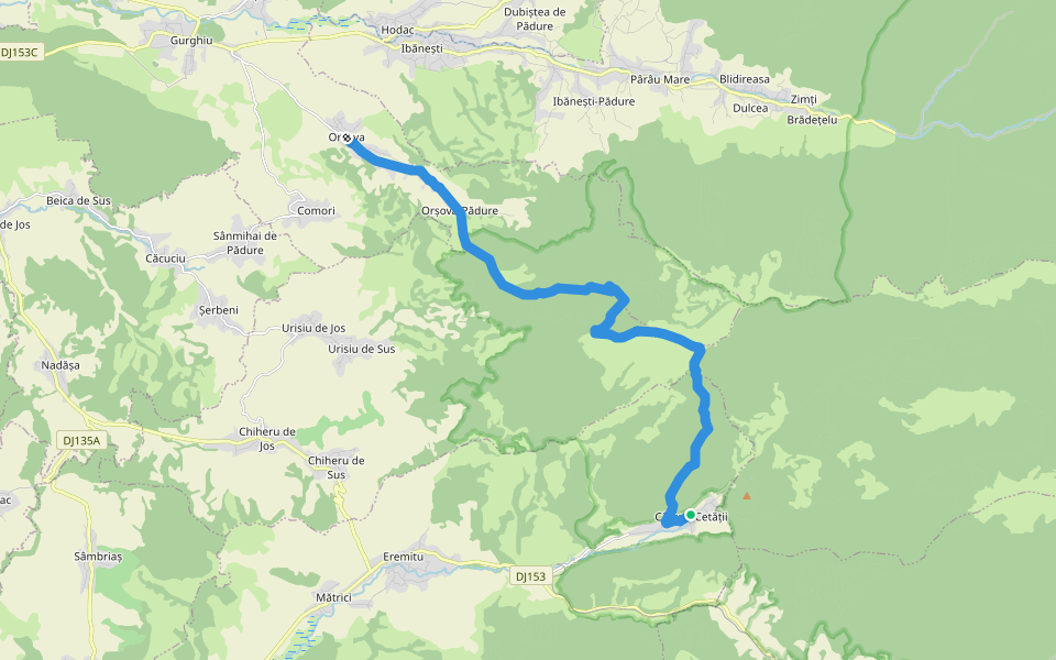 Câmpu Cetății - Culmea Ciorolab - Orșova walking route map in Câmpu Cetăţii