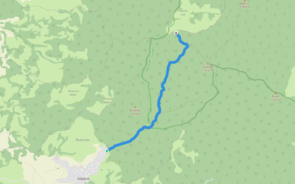 Glăjărie - Valea Cașva - Poiana Iod walking route map in Glăjărie