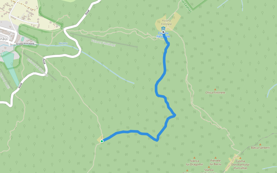 Cabana Fântânele - Poiana Nicanului - Poiana Vesuri walking route map in Durău