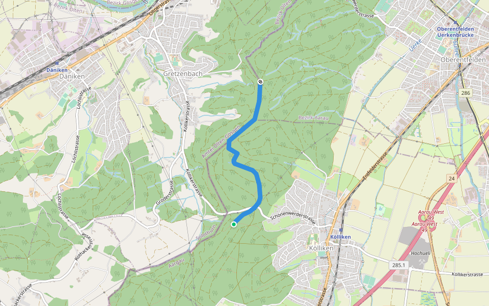 Im Tann - Kölliker Tann walking route map in Kölliken