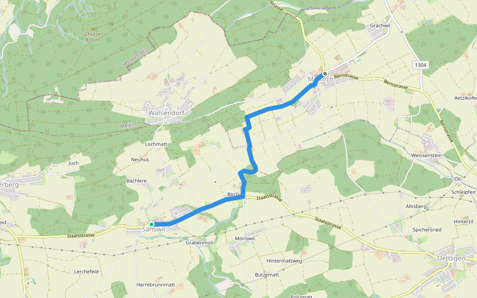 Säriswil - Meikirch walking route map in Wohlen bei Bern