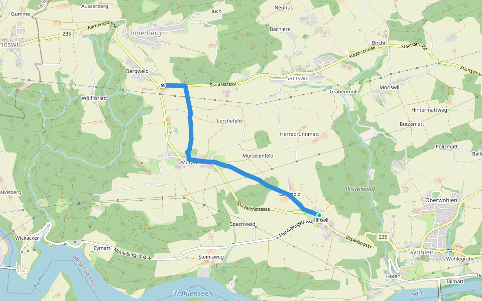 Illiswil - Weiermatt walking route map in Wohlen bei Bern