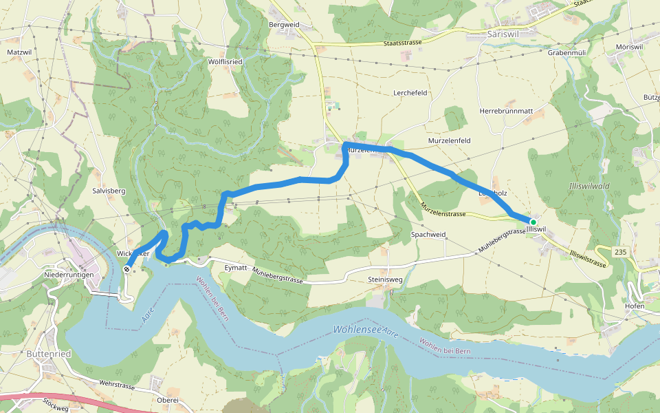 Illiswil - Wickacher walking route map in Wohlen bei Bern