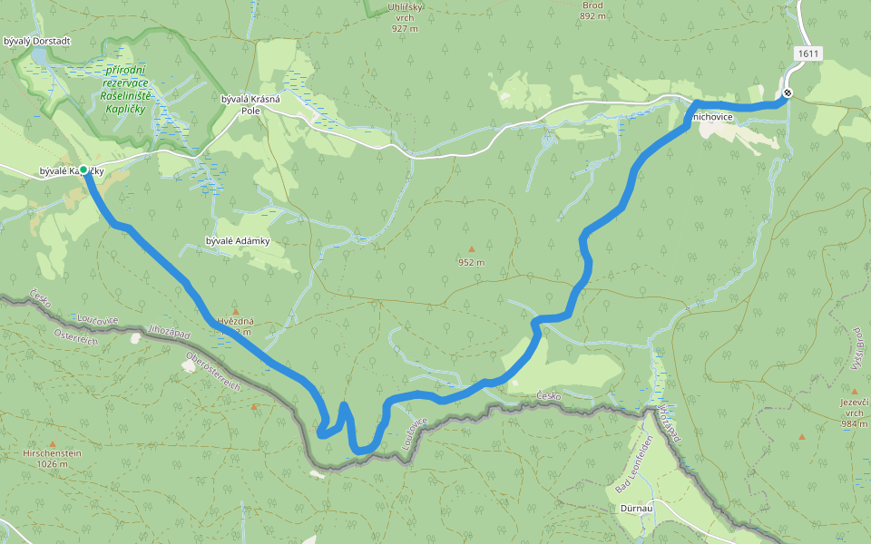 [Ž] Kapličky - Mnichovice walking route map in Loučovice