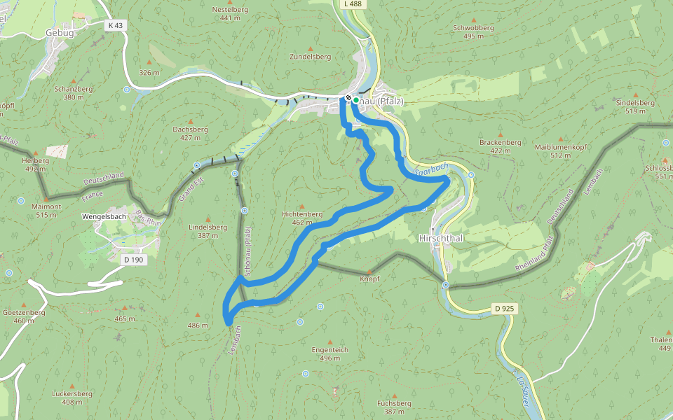 Pfälzerwald Gelber Punkt #5 walking route map in Schönau (Pfalz)