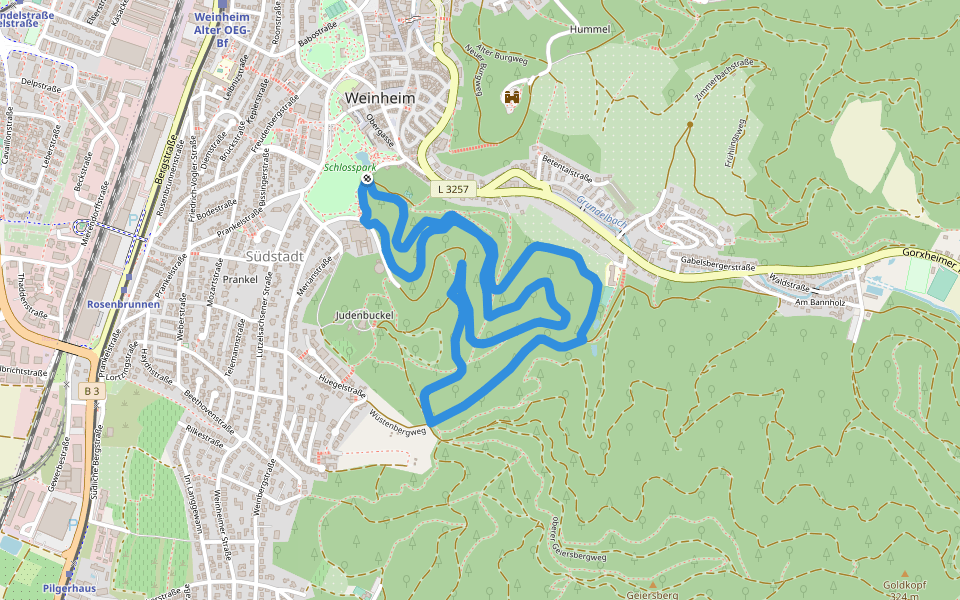 Rundwanderweg 3: Großer Rundweg walking route map in Weinheim