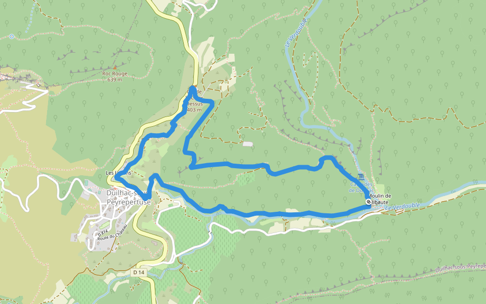Au fil du Verdouble walking route map in Duilhac-sous-Peyrepertuse