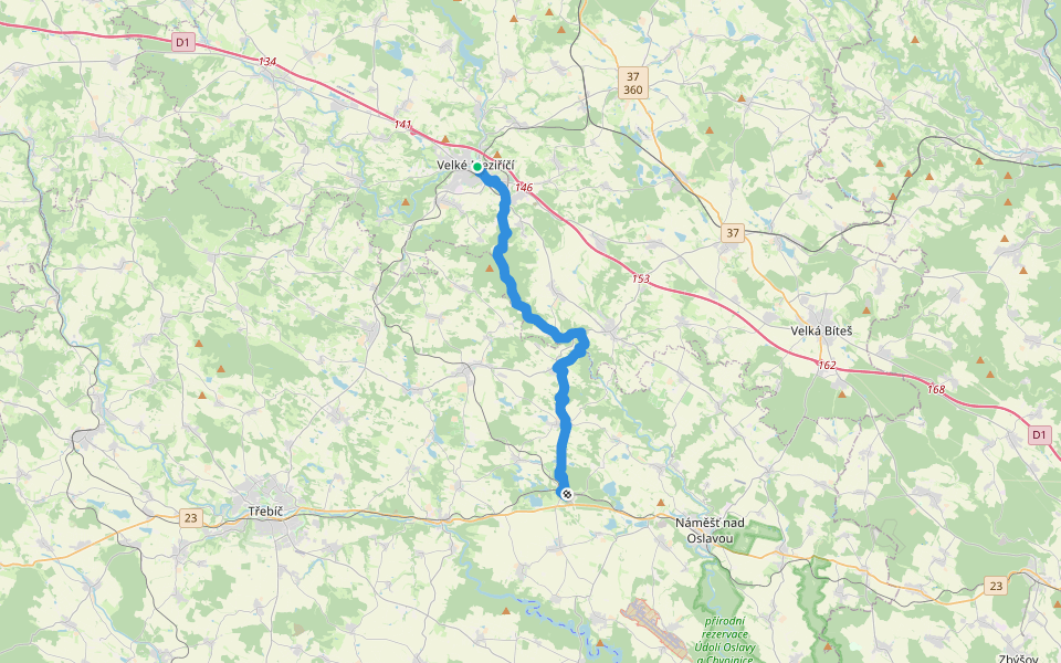 [Ž] Studenec - Velké Meziříčí walking route map in Velké Meziříčí