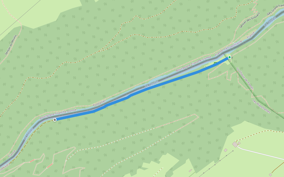 Les Graviers - Moulins de la Chaux walking route map in Les Planchettes