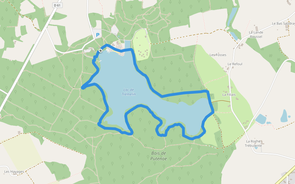 Le Tour du Lac de Trémelin walking route map in Iffendic