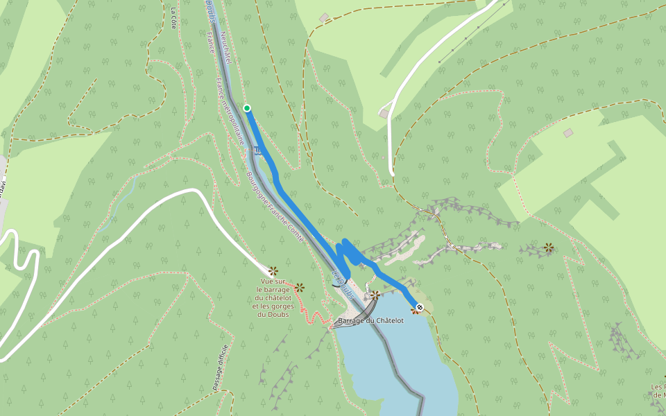 Le Châtelot - Barrage du Châtelot walking route map in Les Planchettes