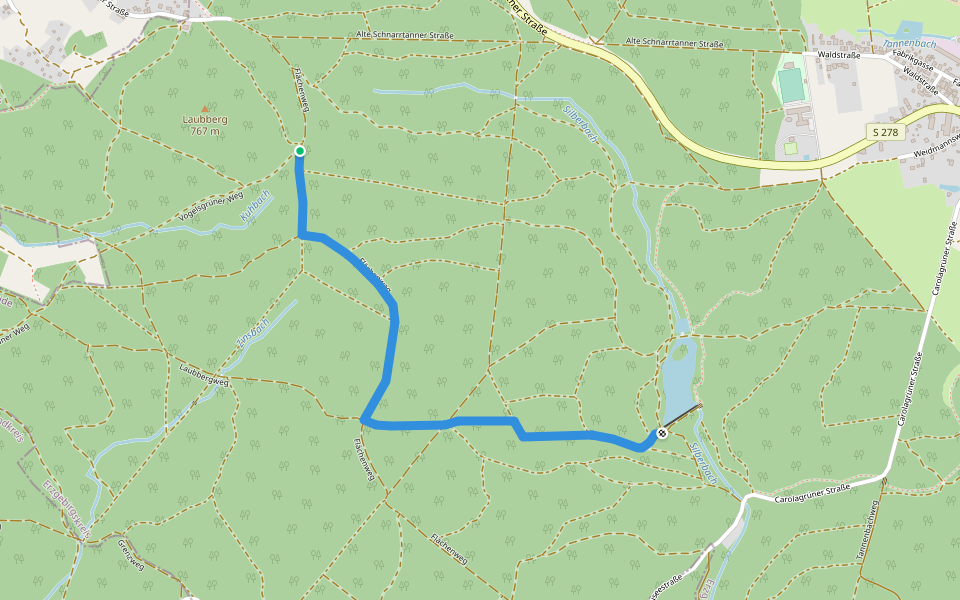 gelb mit Teilstück Vogtland-Panorama-Weg Carolagrün walking route map in Schönheide