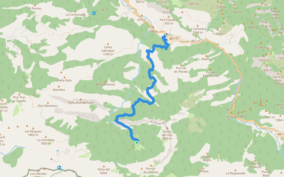 Ruta de Brañagallones walking route map in Bezanes