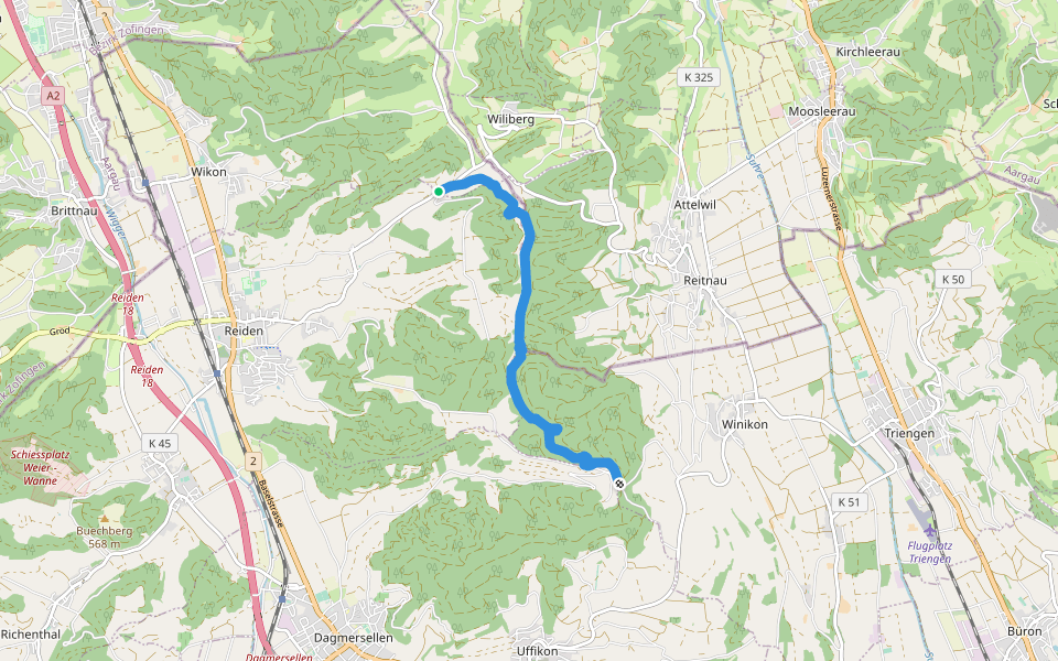 Lätten - Schlatt walking route map in Wikon
