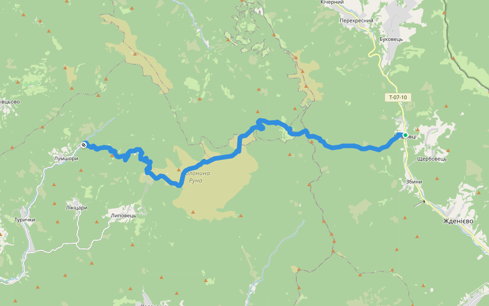 Полонина Руна (червоний маршрут) walking route map in Pashkivtsi
