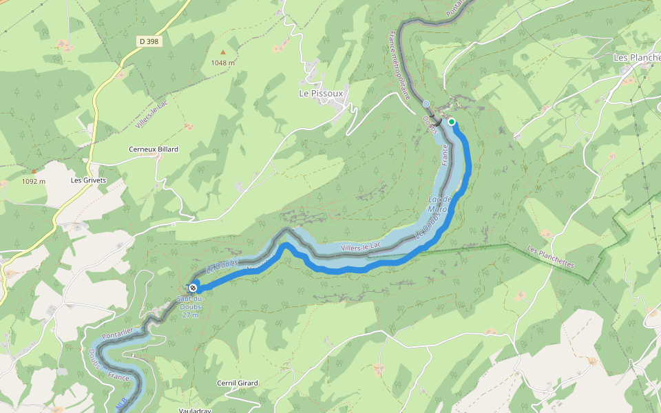 Barrage du Châtelot - Saut du Doubs walking route map in Les Planchettes
