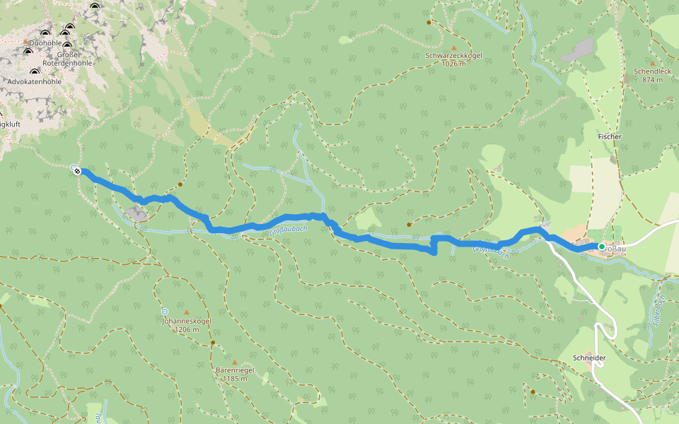 Großau - Bachingerbründl - Holzknechtsteig walking route map in Großau