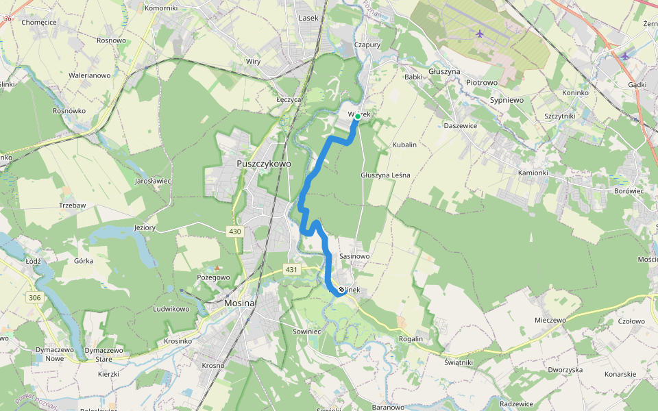 Wiórek – Rogalinek walking route map in Wiórek